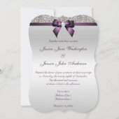 Faux Silver Sequins Diamonds Paars Bow Wedding Kaart (Achterkant)