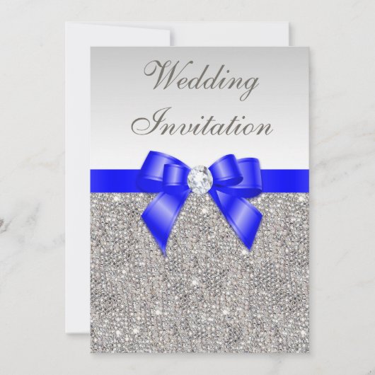 Faux Silver Sequins Diamonds Royal Blue Wedding Kaart (Voorkant)