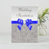 Faux Silver Sequins Diamonds Royal Blue Wedding Kaart (Staand voorkant)