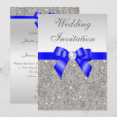Faux Silver Sequins Diamonds Royal Blue Wedding Kaart (Voorkant / Achterkant)