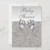Faux Silver Sequins en Bow Neutral Baby shower Kaart (Voorkant)