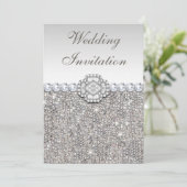 Faux Silver Sequins en Diamond Afbeeldingen Weddin Kaart (Staand voorkant)