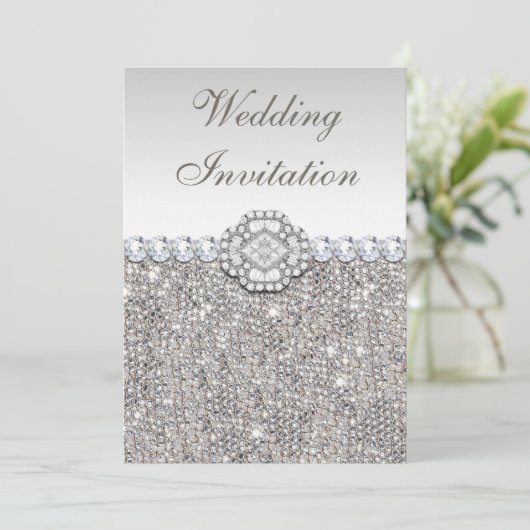 Faux Silver Sequins en Diamond Afbeeldingen Weddin Kaart (Staand voorkant)