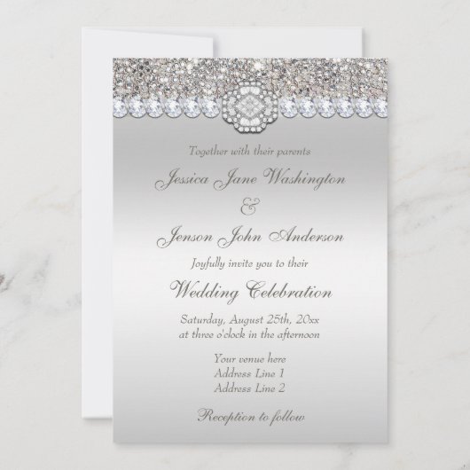 Faux Silver Sequins en Diamond Afbeeldingen Weddin Kaart (Achterkant)