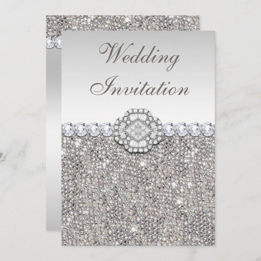 Faux Silver Sequins en Diamond Afbeeldingen Weddin Kaart (Voorkant / Achterkant)