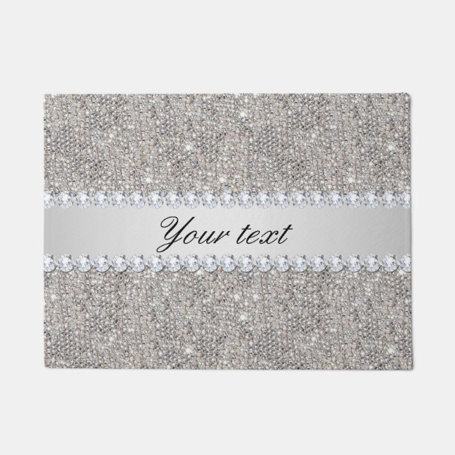 Faux Silver Sequins en Diamonds Deurmat (Voorkant)