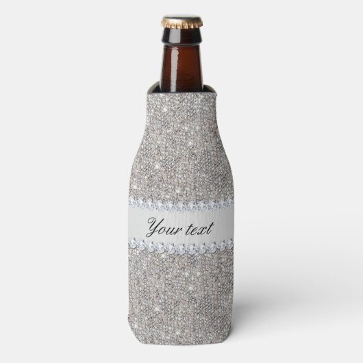 Faux Silver Sequins en Diamonds Flesjeskoeler (Fles Voorkant)