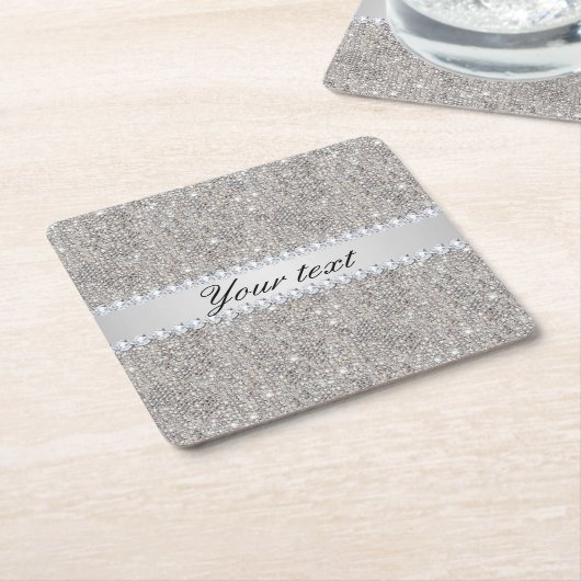 Faux Silver Sequins en Diamonds Kartonnen Onderzetters (Schuin)