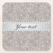 Faux Silver Sequins en Diamonds Kartonnen Onderzetters (Voorkant)