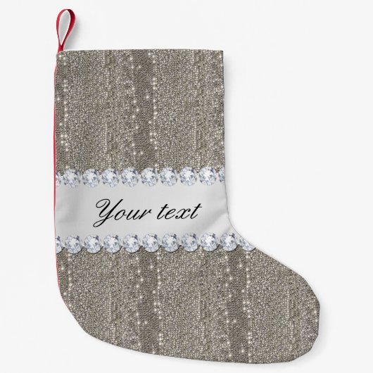 Faux Silver Sequins en Diamonds Kleine Kerstsok (Voorkant)