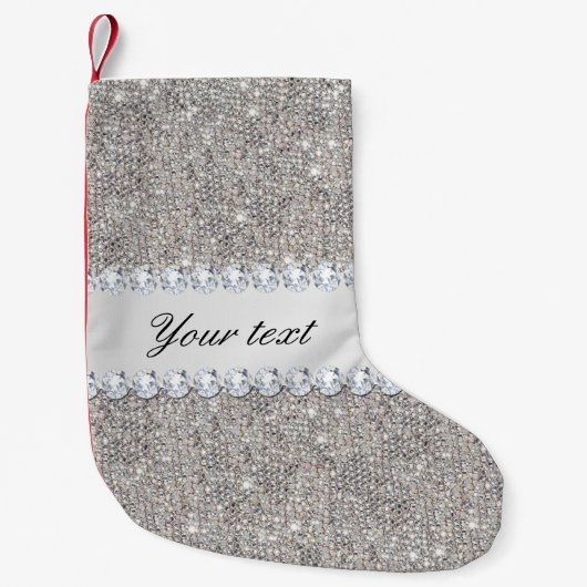 Faux Silver Sequins en Diamonds Kleine Kerstsok (Voorkant)