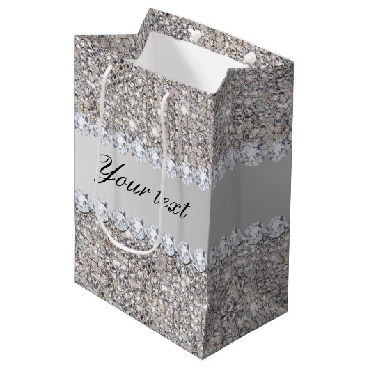 Faux Silver Sequins en Diamonds Medium Cadeauzakje (Voorkant Gekanteld)