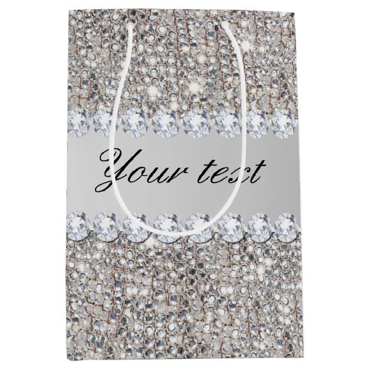 Faux Silver Sequins en Diamonds Medium Cadeauzakje (Voorkant)