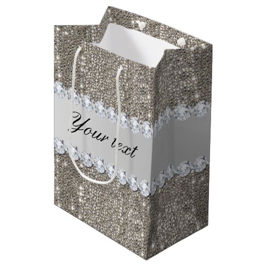 Faux Silver Sequins en Diamonds Medium Cadeauzakje (Voorkant Gekanteld)