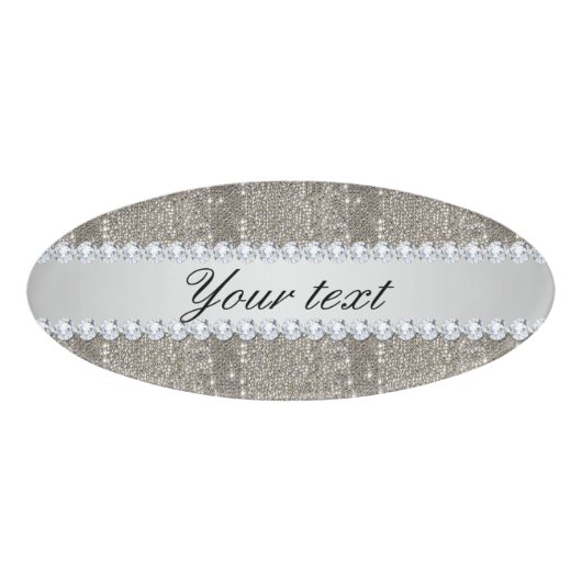 Faux Silver Sequins en Diamonds Naambadge (Voorkant)