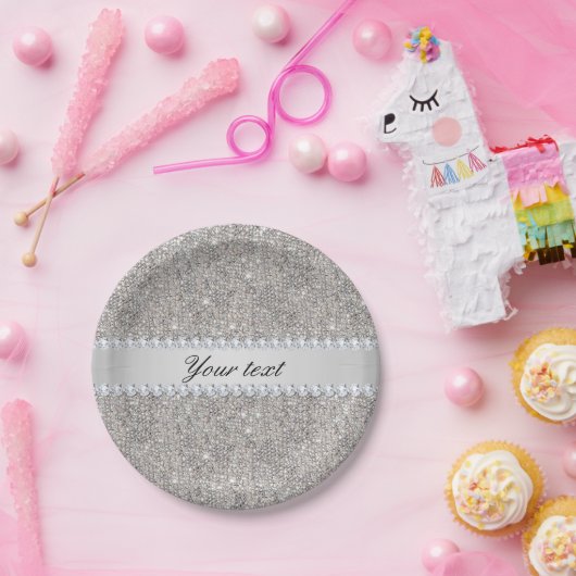 Faux Silver Sequins en Diamonds Papieren Bordje (Feest)