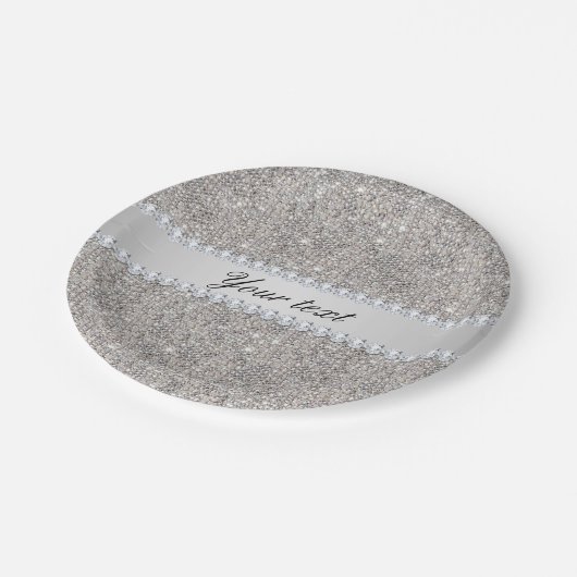 Faux Silver Sequins en Diamonds Papieren Bordje (Gekanteld)