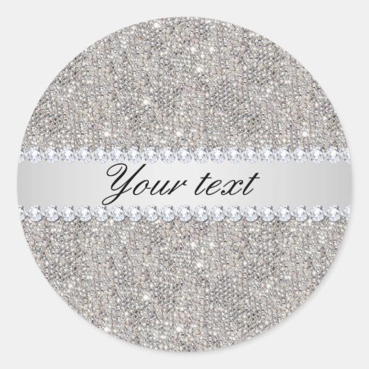 Faux Silver Sequins en Diamonds Ronde Sticker (Voorkant)
