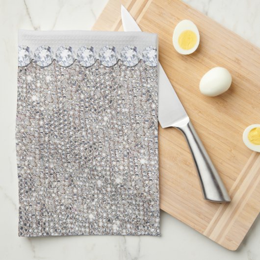 Faux Silver Sequins en Diamonds Theedoek (Quarter Fold)