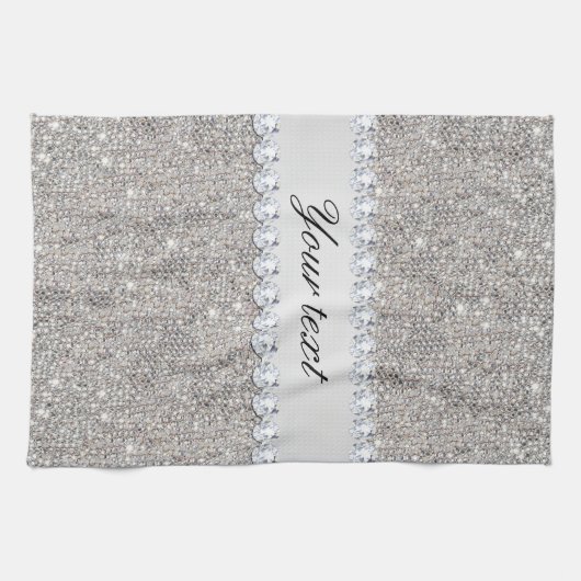 Faux Silver Sequins en Diamonds Theedoek (Horizontaal)