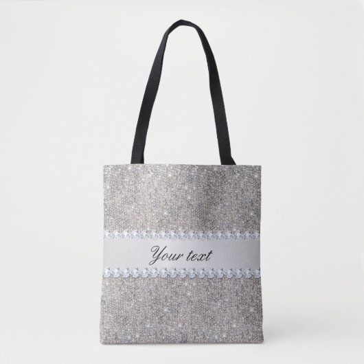Faux Silver Sequins en Diamonds Tote Bag (Voorkant)