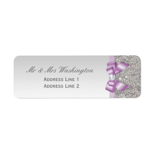 Faux Silver Sequins Lila Boog en Diamant Etiket (Voorkant)