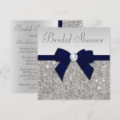 Faux Silver Sequins Navy Blue Bow Vrijgezellenfees Kaart (Voorkant / Achterkant)