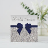 Faux Silver Sequins Navy Blue Bow Vrijgezellenfees Kaart (Staand voorkant)
