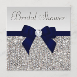 Faux Silver Sequins Navy Blue Bow Vrijgezellenfees Kaart