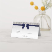 Faux Silver Sequins Navy Bow Place Card Plaatskaartje (Voorkant)