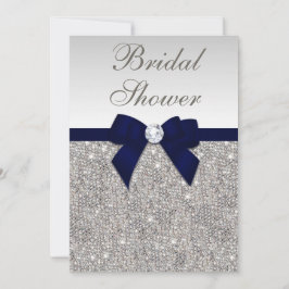 Faux Silver Sequins Navy Bow Vrijgezellenfeest Kaart