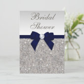 Faux Silver Sequins Navy Bow Vrijgezellenfeest Kaart (Staand voorkant)