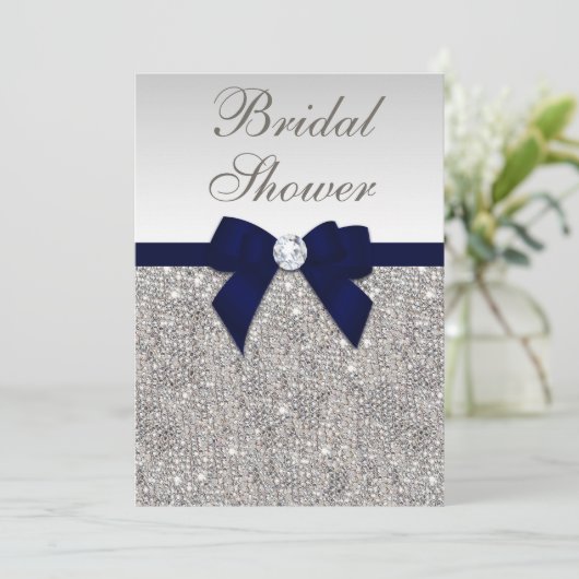 Faux Silver Sequins Navy Bow Vrijgezellenfeest Kaart (Staand voorkant)