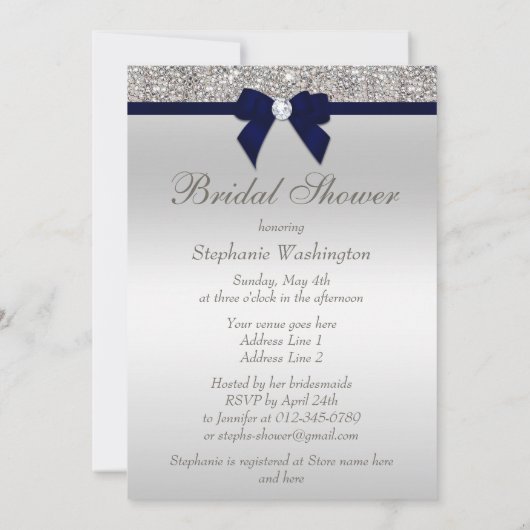 Faux Silver Sequins Navy Bow Vrijgezellenfeest Kaart (Achterkant)