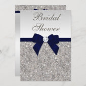 Faux Silver Sequins Navy Bow Vrijgezellenfeest Kaart (Voorkant / Achterkant)