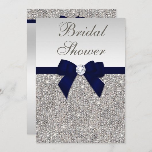 Faux Silver Sequins Navy Bow Vrijgezellenfeest Kaart (Voorkant / Achterkant)