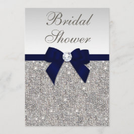 Faux Silver Sequins Navy Bow Vrijgezellenfeest Kaart