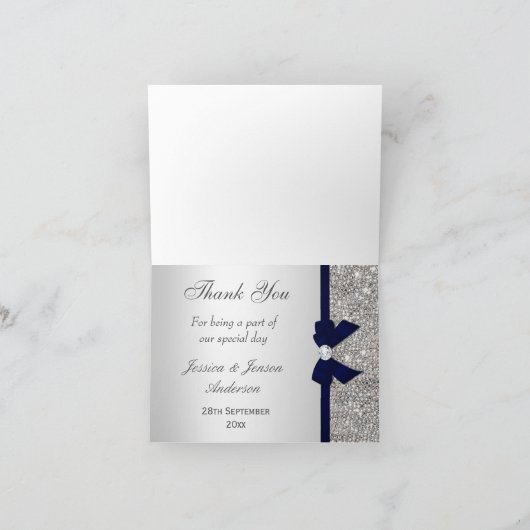 Faux Silver Sequins Navy Diamond Bow Hartelijk dan Bedankkaart (Binnen)
