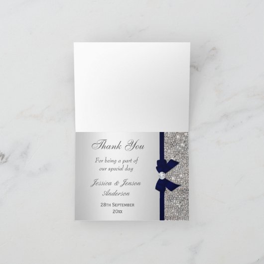 Faux Silver Sequins Navy Diamond Bow Hartelijk dan Bedankkaart (Binnen)