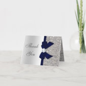 Faux Silver Sequins Navy Diamond Bow Hartelijk dan Bedankkaart (Voorkant)