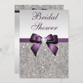 Faux Silver Sequins Paarse boog Vrijgezellenfeest Kaart (Voorkant / Achterkant)