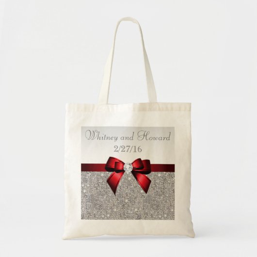 Faux Silver Sequins Red Bow Weddenschap Tote Bag (Voorkant)