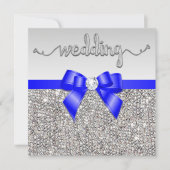 Faux Silver Sequins Royal Blue Bow Wedding Kaart (Voorkant)