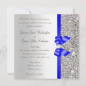 Faux Silver Sequins Royal Blue Bow Wedding Kaart (Achterkant)