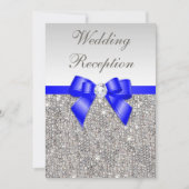 Faux Silver Sequins Royal Blue Wedding Reception Kaart (Voorkant)