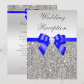 Faux Silver Sequins Royal Blue Wedding Reception Kaart (Voorkant / Achterkant)
