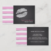 Faux Silver Shine Lips Pink White Stripes Chic Visitekaartje (Voorkant / Achterkant)