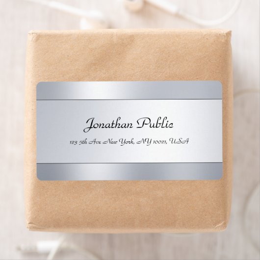 Faux Silver Sjabloon Modern Handgeschreven Script Etiket (Insitu)