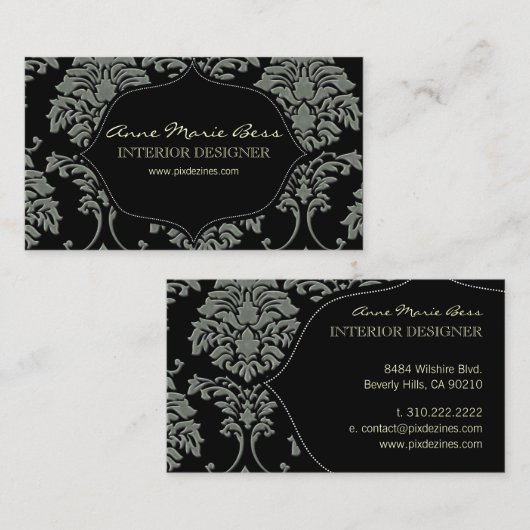 Faux Silver/Slate Damask/DIY achtergrond Visitekaartje (Voorkant / Achterkant)