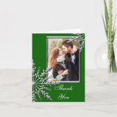 Faux Silver Snowflake over Green Foto Bedankkaart (Voorkant)